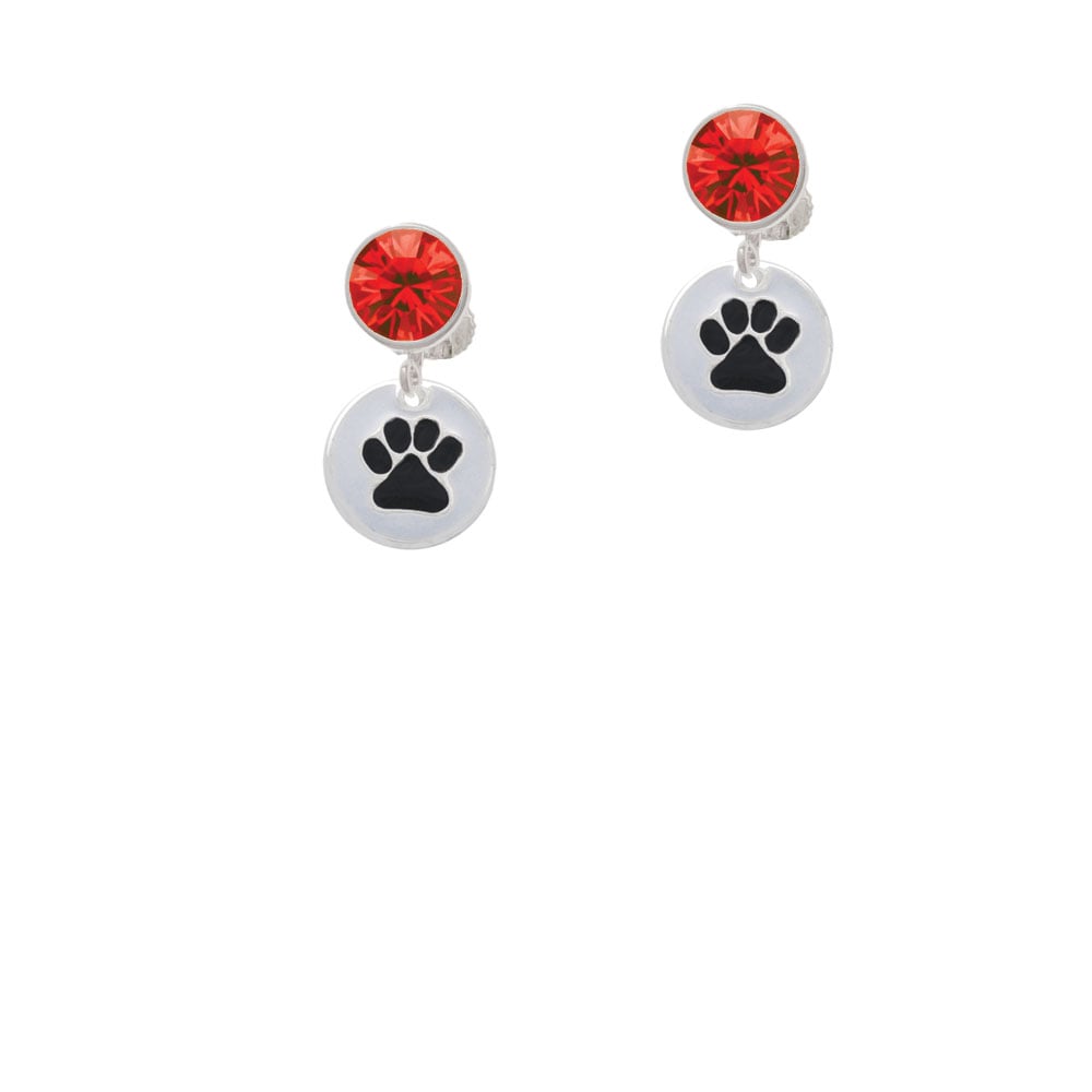 Black Paw on White Disc Crystal Clip On Earrings Image 1