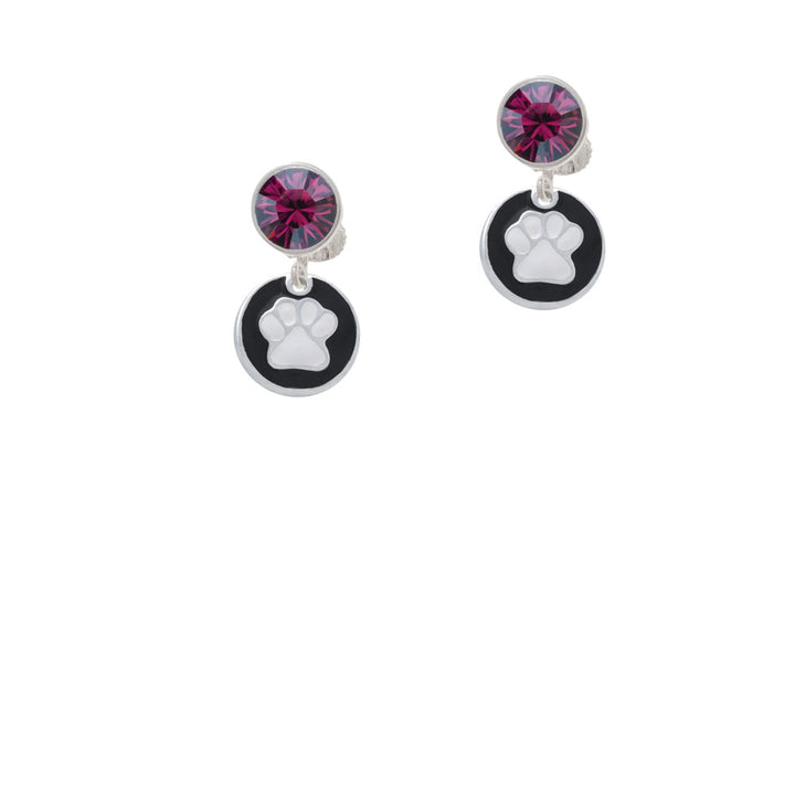 White Paw on Black Disc Crystal Clip On Earrings Image 8