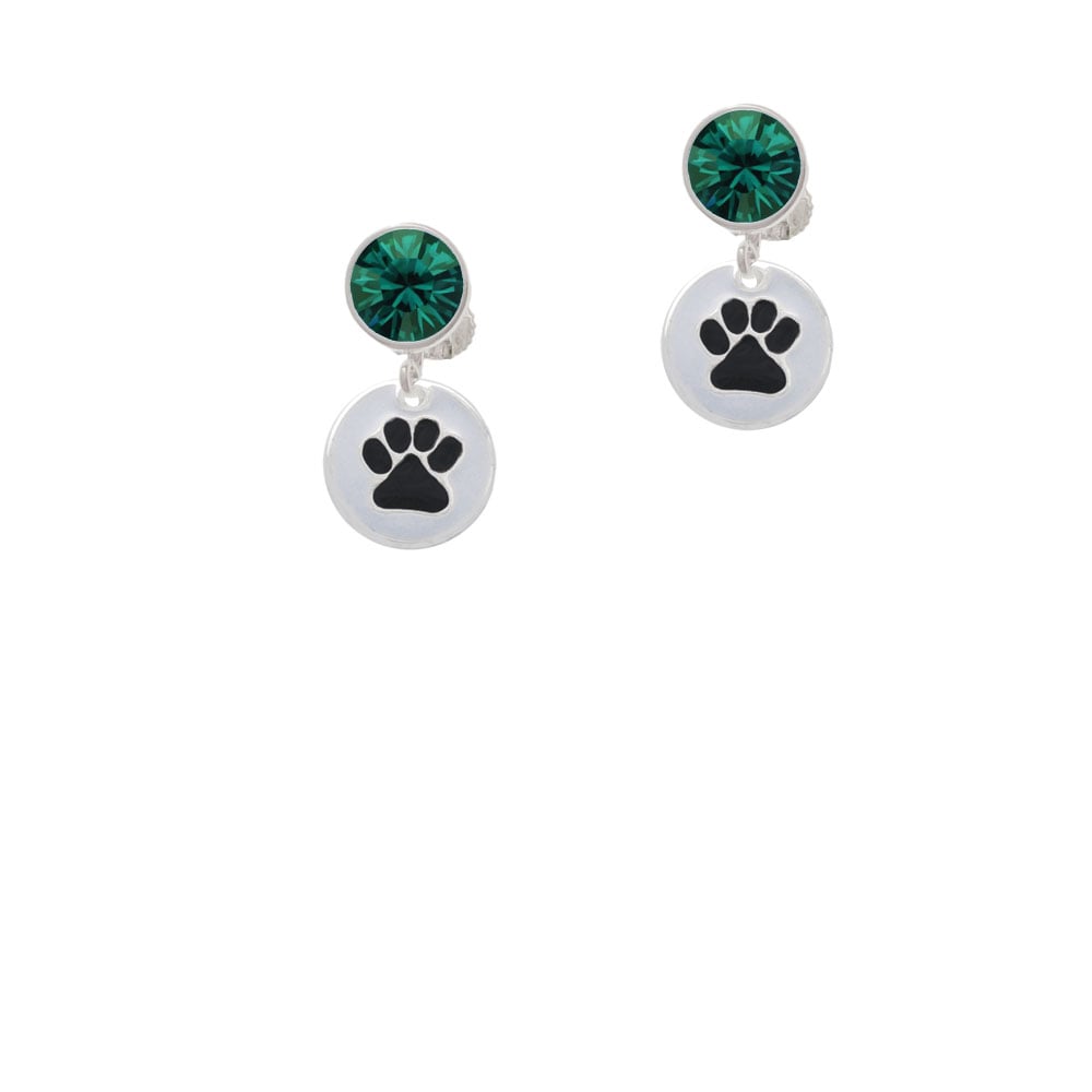 Black Paw on White Disc Crystal Clip On Earrings Image 1