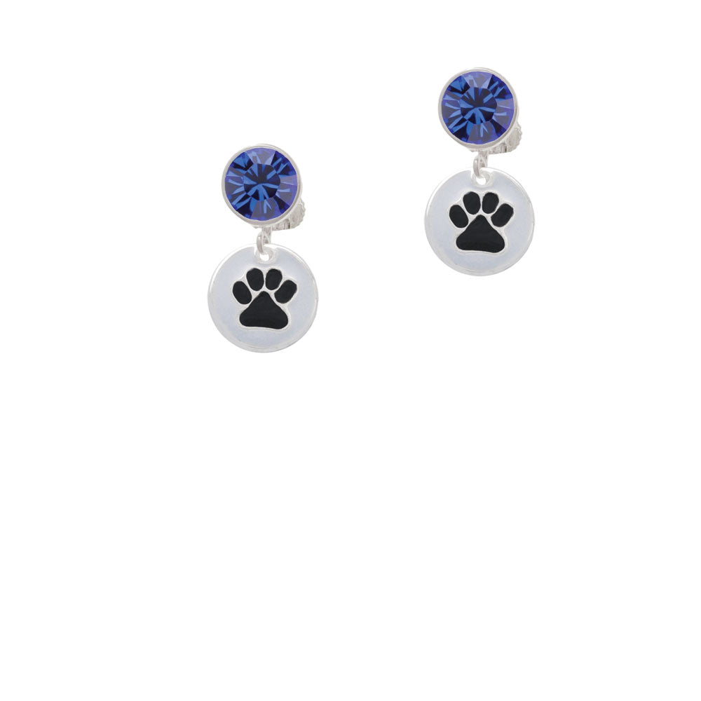 Black Paw on White Disc Crystal Clip On Earrings Image 7