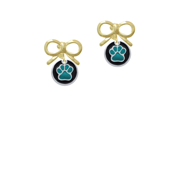 Teal Paw on Black Disc Crystal Clip On Earrings Image 10