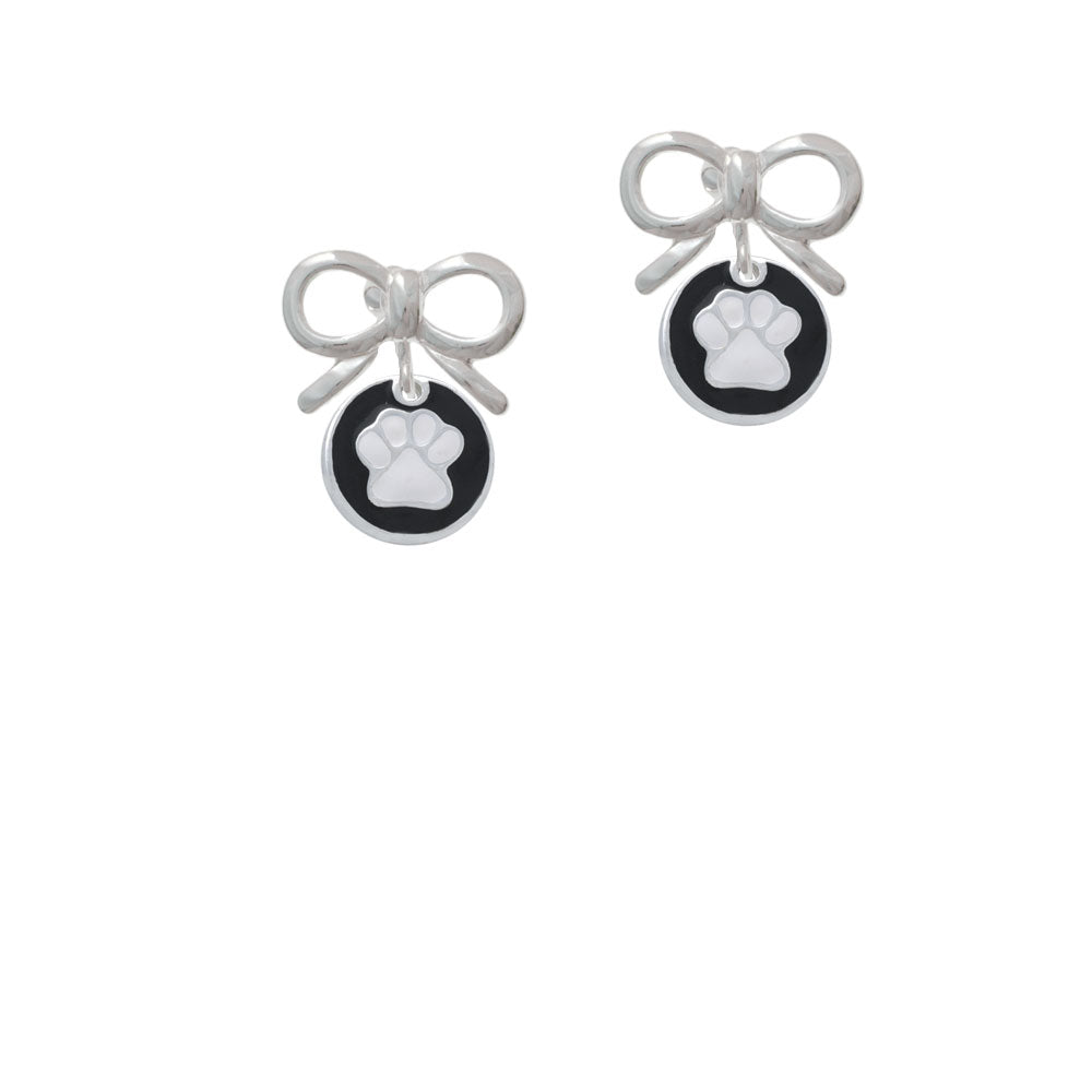 White Paw on Black Disc Crystal Clip On Earrings Image 9