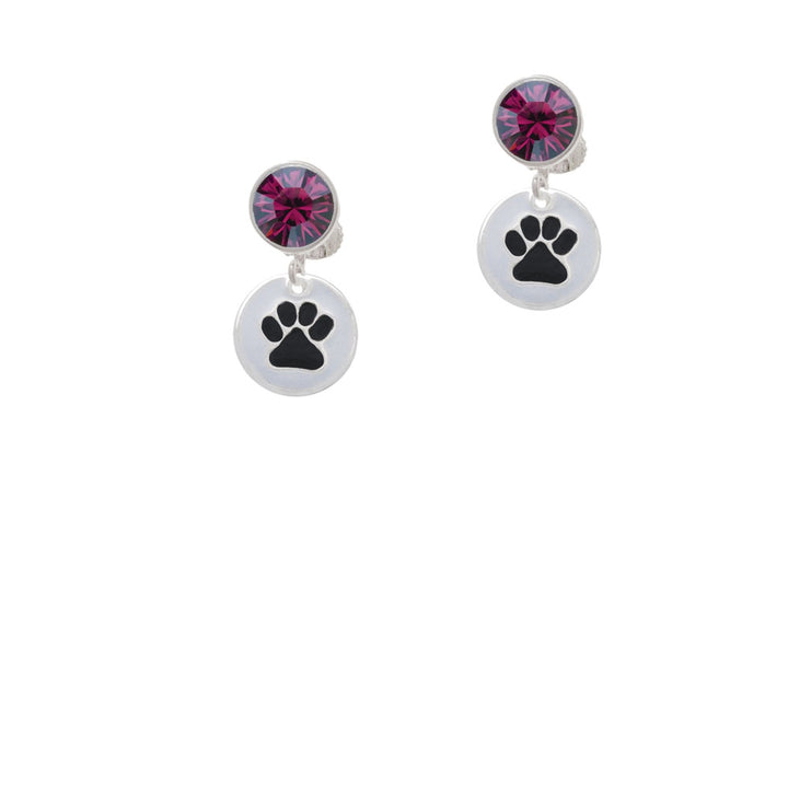 Black Paw on White Disc Crystal Clip On Earrings Image 8