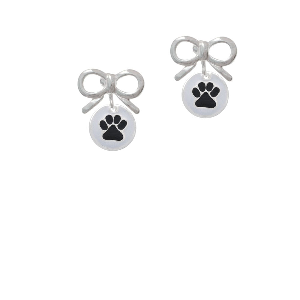 Black Paw on White Disc Crystal Clip On Earrings Image 1