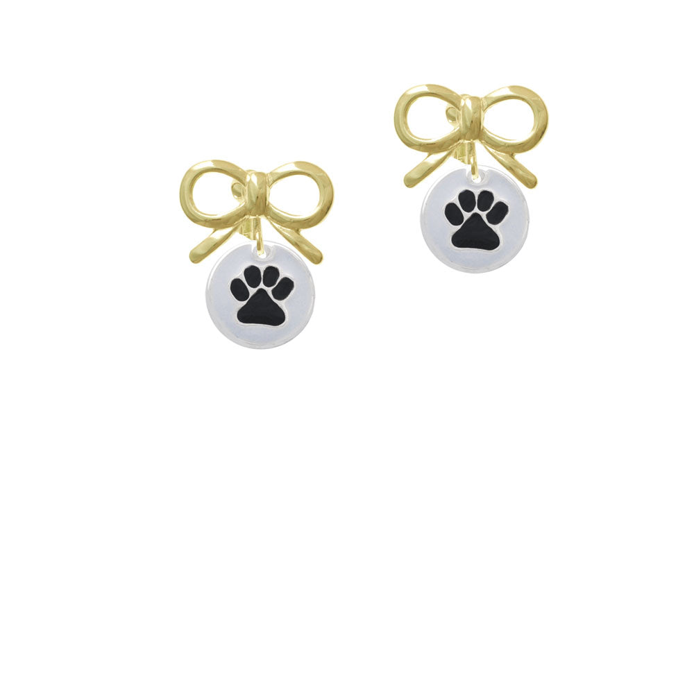 Black Paw on White Disc Crystal Clip On Earrings Image 10