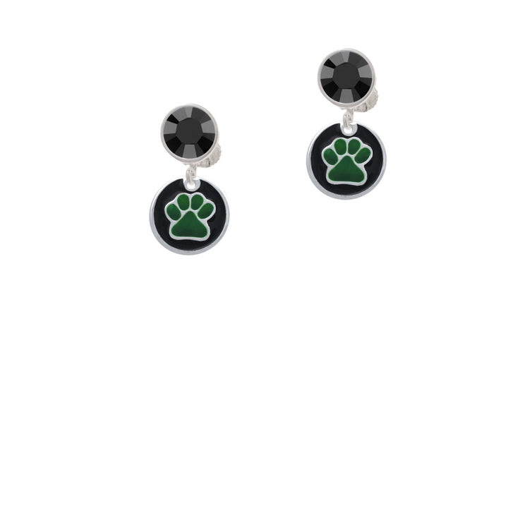 Green Paw on Black Disc Crystal Clip On Earrings Image 3