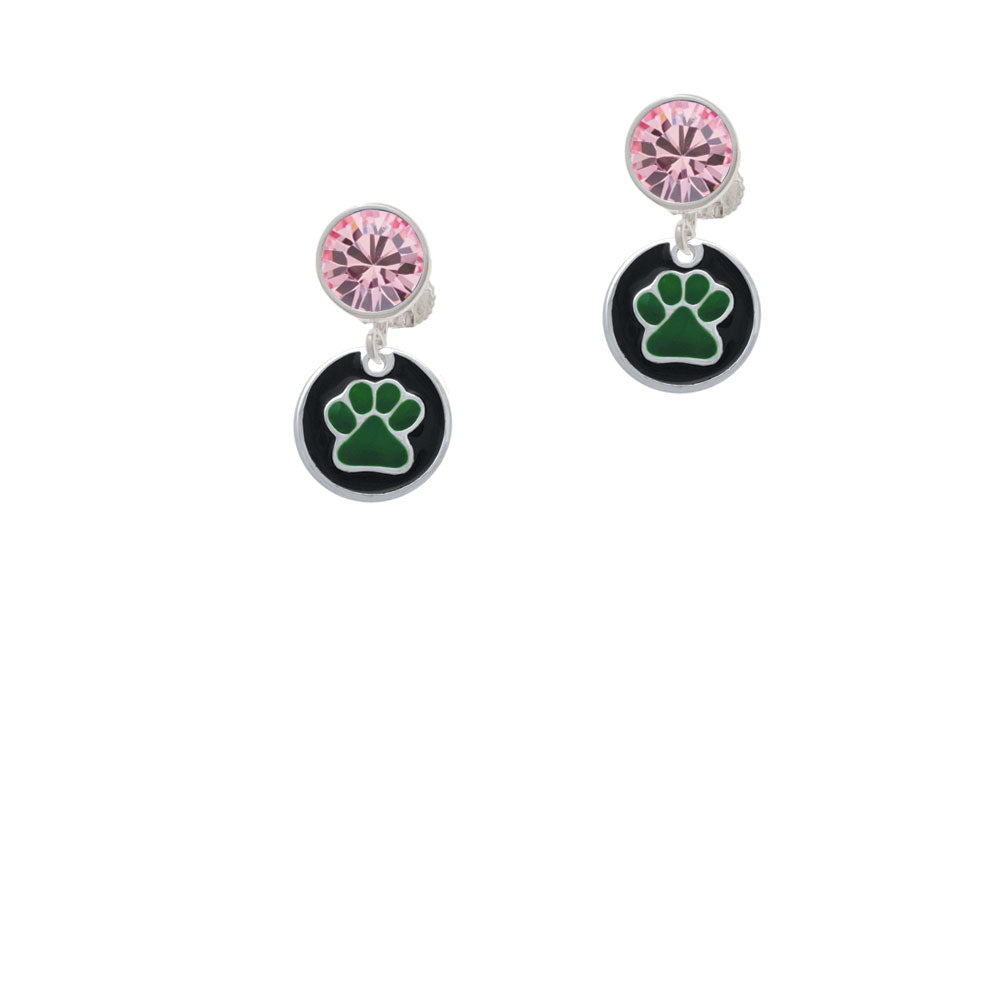 Green Paw on Black Disc Crystal Clip On Earrings Image 4