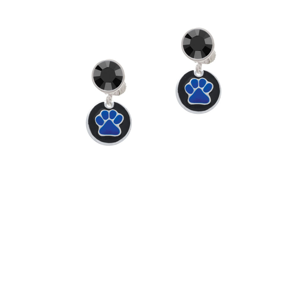 Navy Blue Paw on Black Disc Crystal Clip On Earrings Image 3