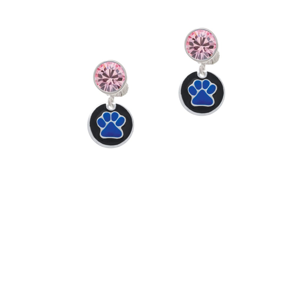 Navy Blue Paw on Black Disc Crystal Clip On Earrings Image 4