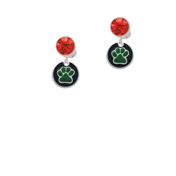 Green Paw on Black Disc Crystal Clip On Earrings Image 4