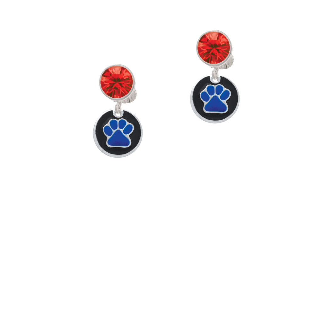 Navy Blue Paw on Black Disc Crystal Clip On Earrings Image 4