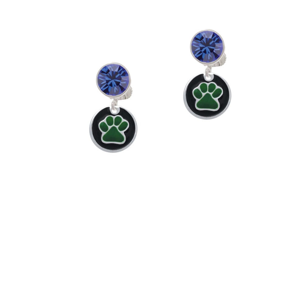 Green Paw on Black Disc Crystal Clip On Earrings Image 7