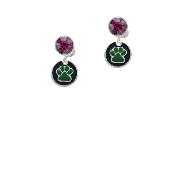 Green Paw on Black Disc Crystal Clip On Earrings Image 8