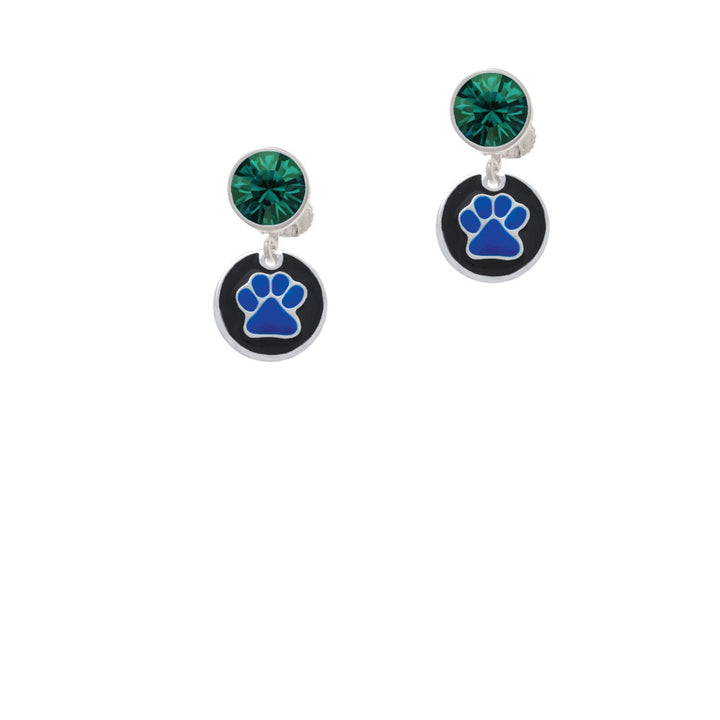 Navy Blue Paw on Black Disc Crystal Clip On Earrings Image 6