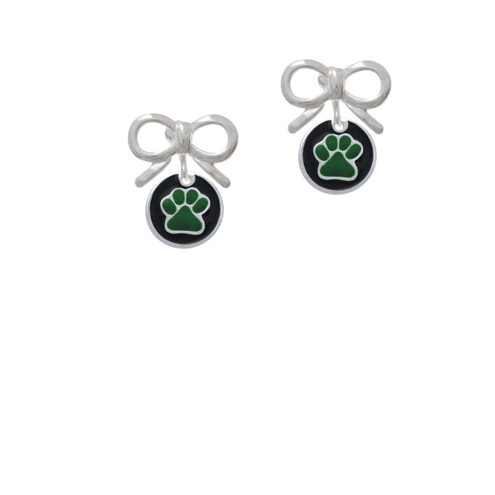 Green Paw on Black Disc Crystal Clip On Earrings Image 9