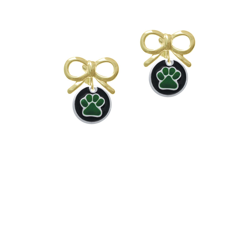 Green Paw on Black Disc Crystal Clip On Earrings Image 10