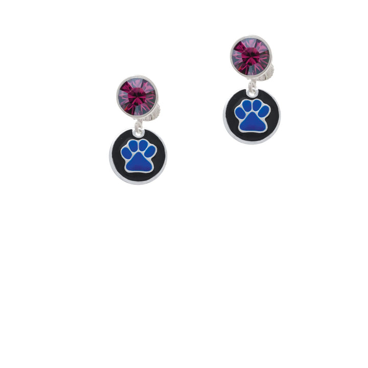 Navy Blue Paw on Black Disc Crystal Clip On Earrings Image 8