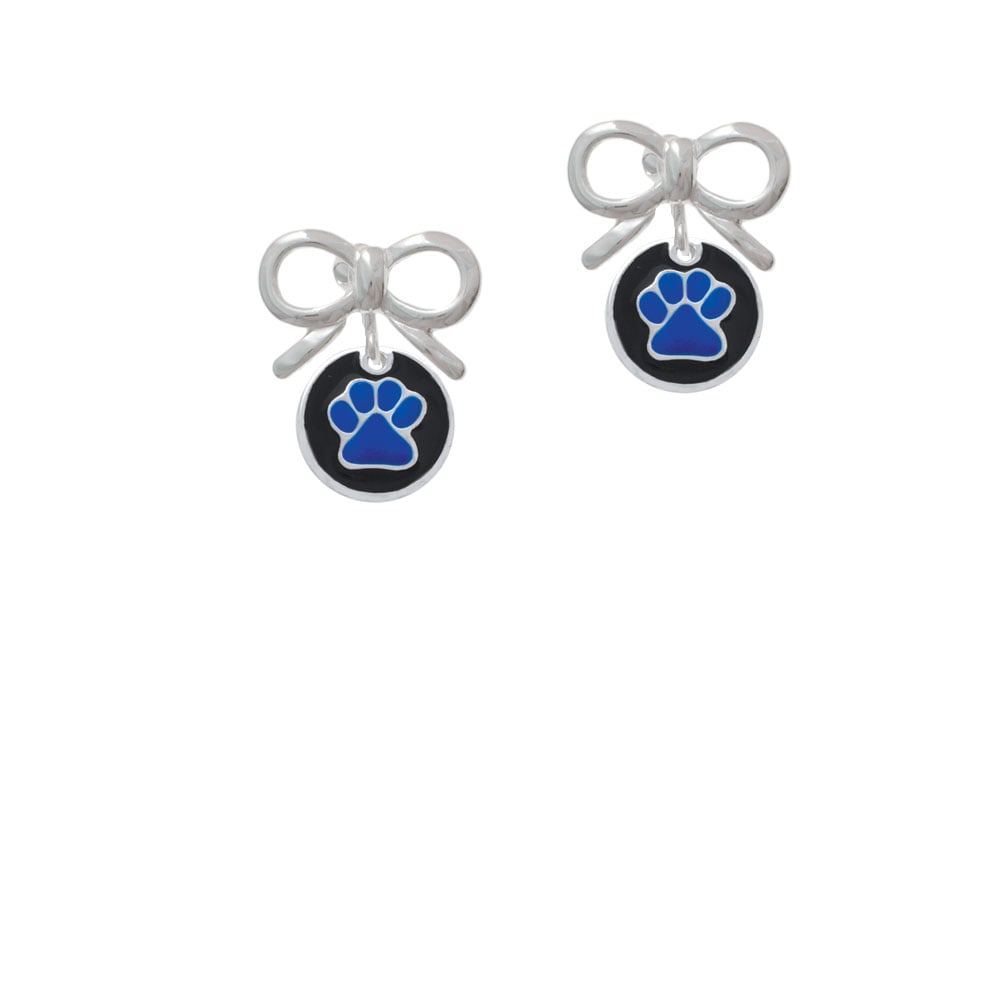 Navy Blue Paw on Black Disc Crystal Clip On Earrings Image 9