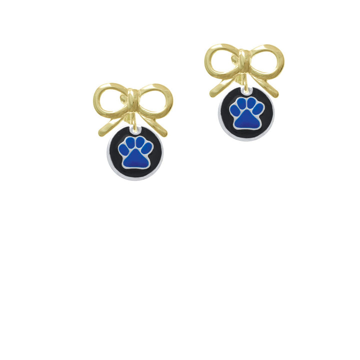 Navy Blue Paw on Black Disc Crystal Clip On Earrings Image 10