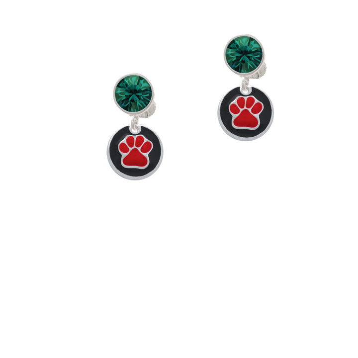 Red Paw on Black Disc Crystal Clip On Earrings Image 6