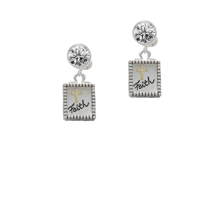 Shadow Box Faith with Gold Tone Cross Crystal Clip On Earrings Image 1