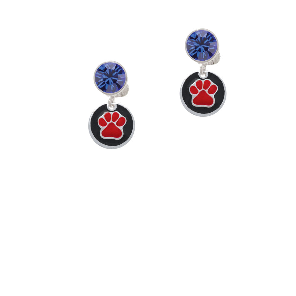 Red Paw on Black Disc Crystal Clip On Earrings Image 7