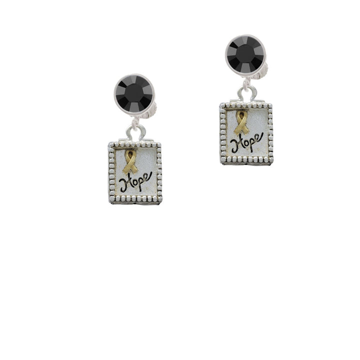 Shadow Box Hope with Gold Tone Ribbon Crystal Clip On Earrings Image 3