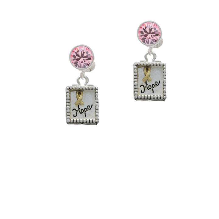 Shadow Box Hope with Gold Tone Ribbon Crystal Clip On Earrings Image 4