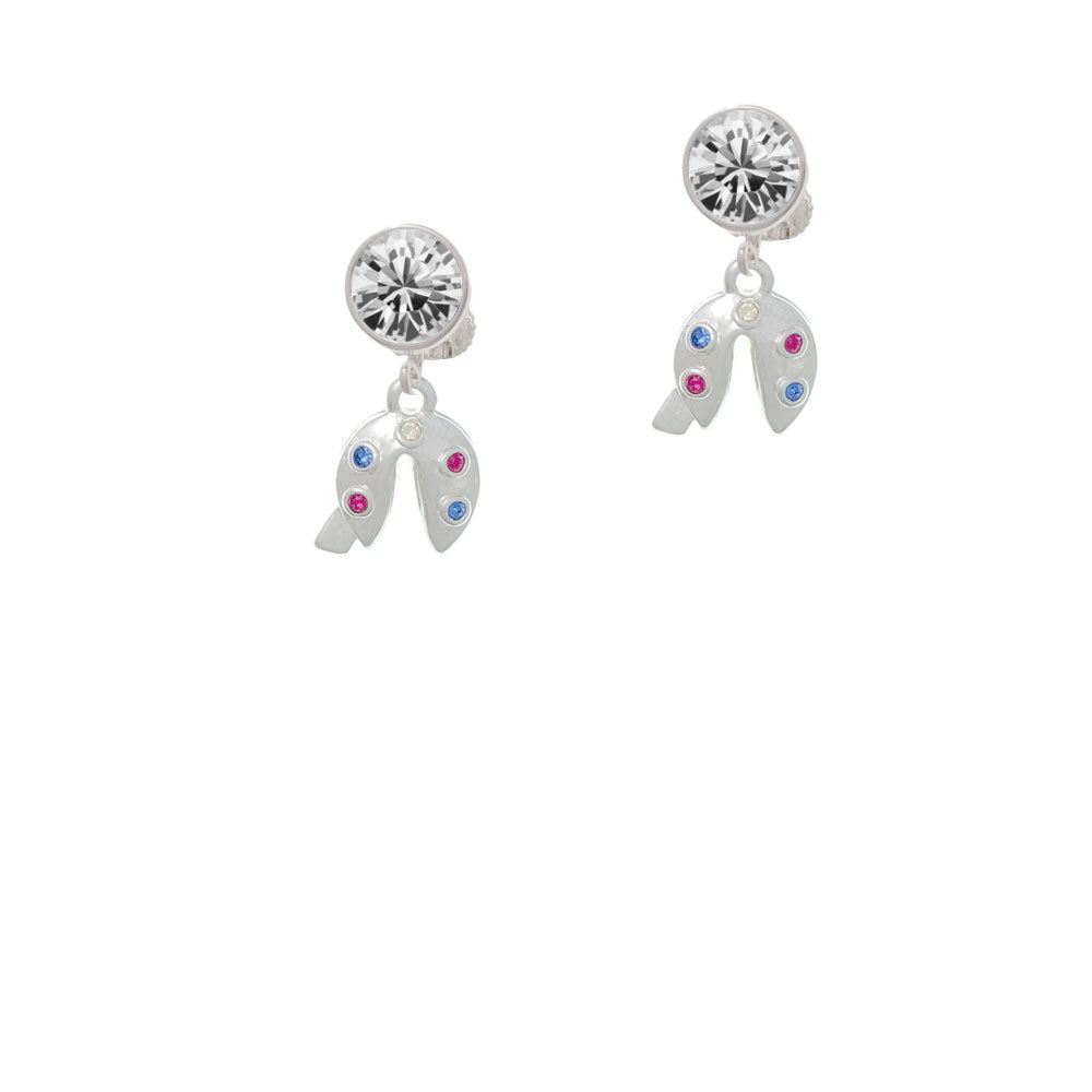 Multicolored Crystal Fortune Cookie Crystal Clip On Earrings Image 2