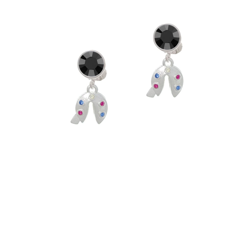 Multicolored Crystal Fortune Cookie Crystal Clip On Earrings Image 3