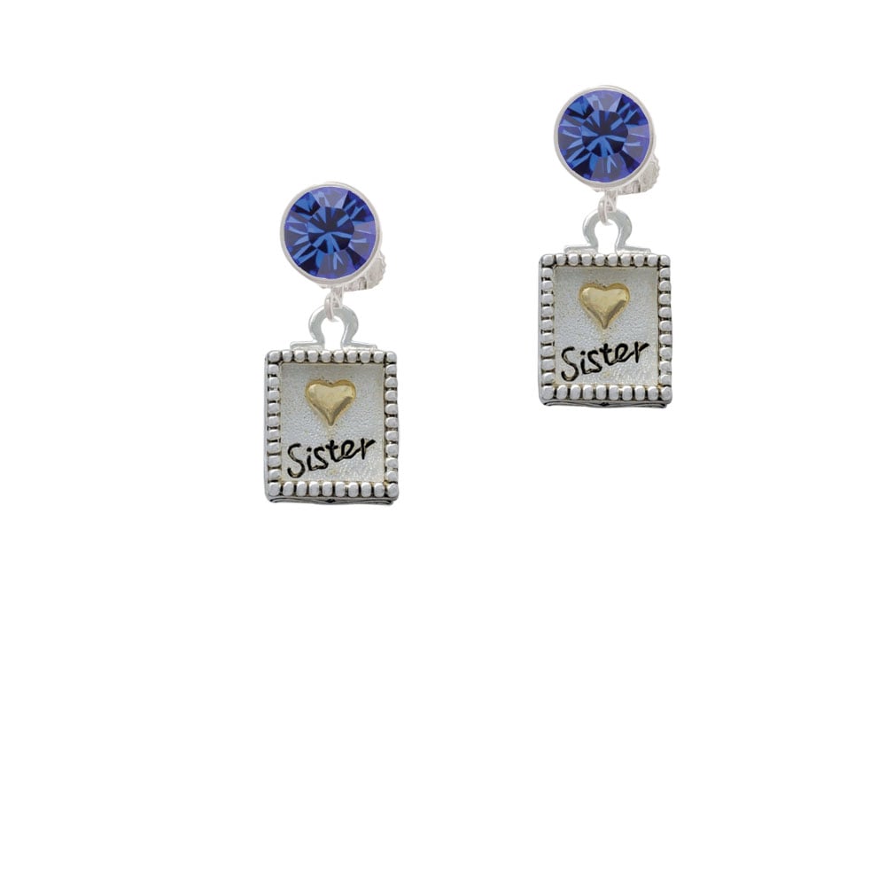 Shadow Box Sister with Gold Tone Heart Crystal Clip On Earrings Image 1