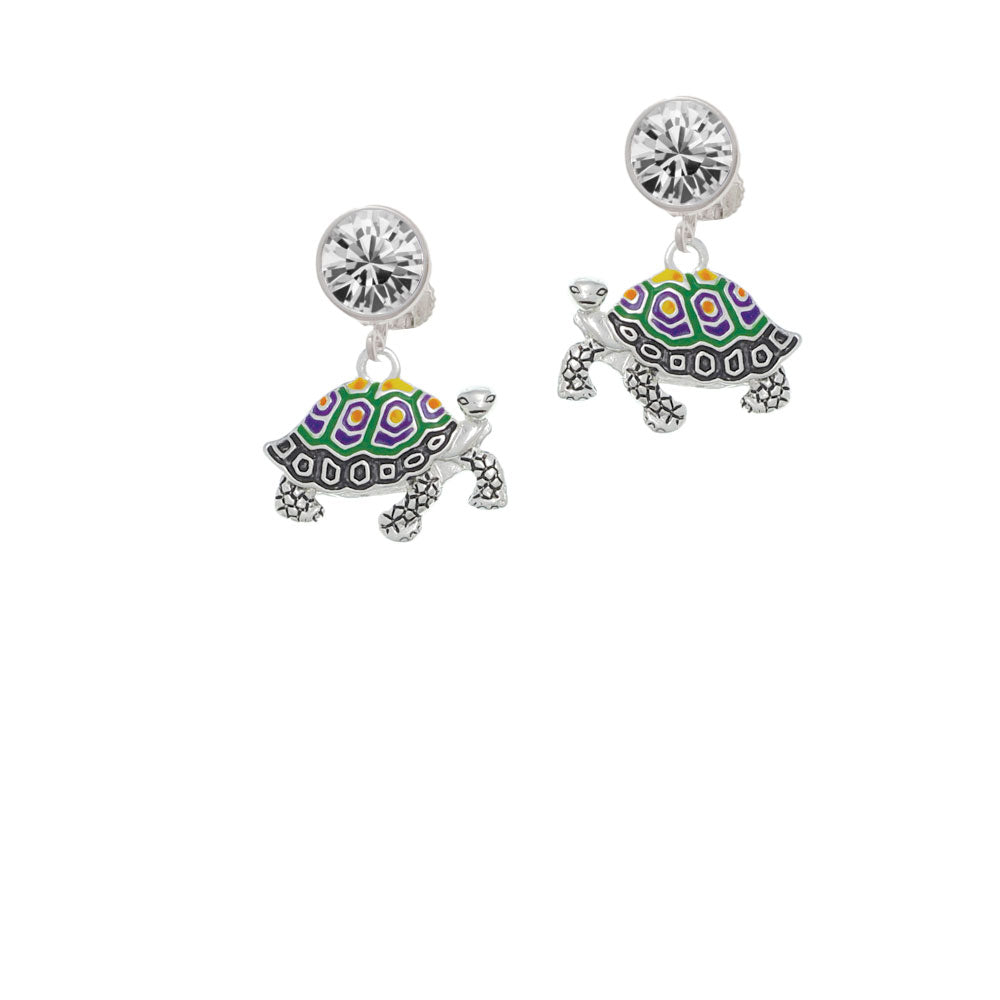 Enamel Side Turtle Crystal Clip On Earrings Image 2