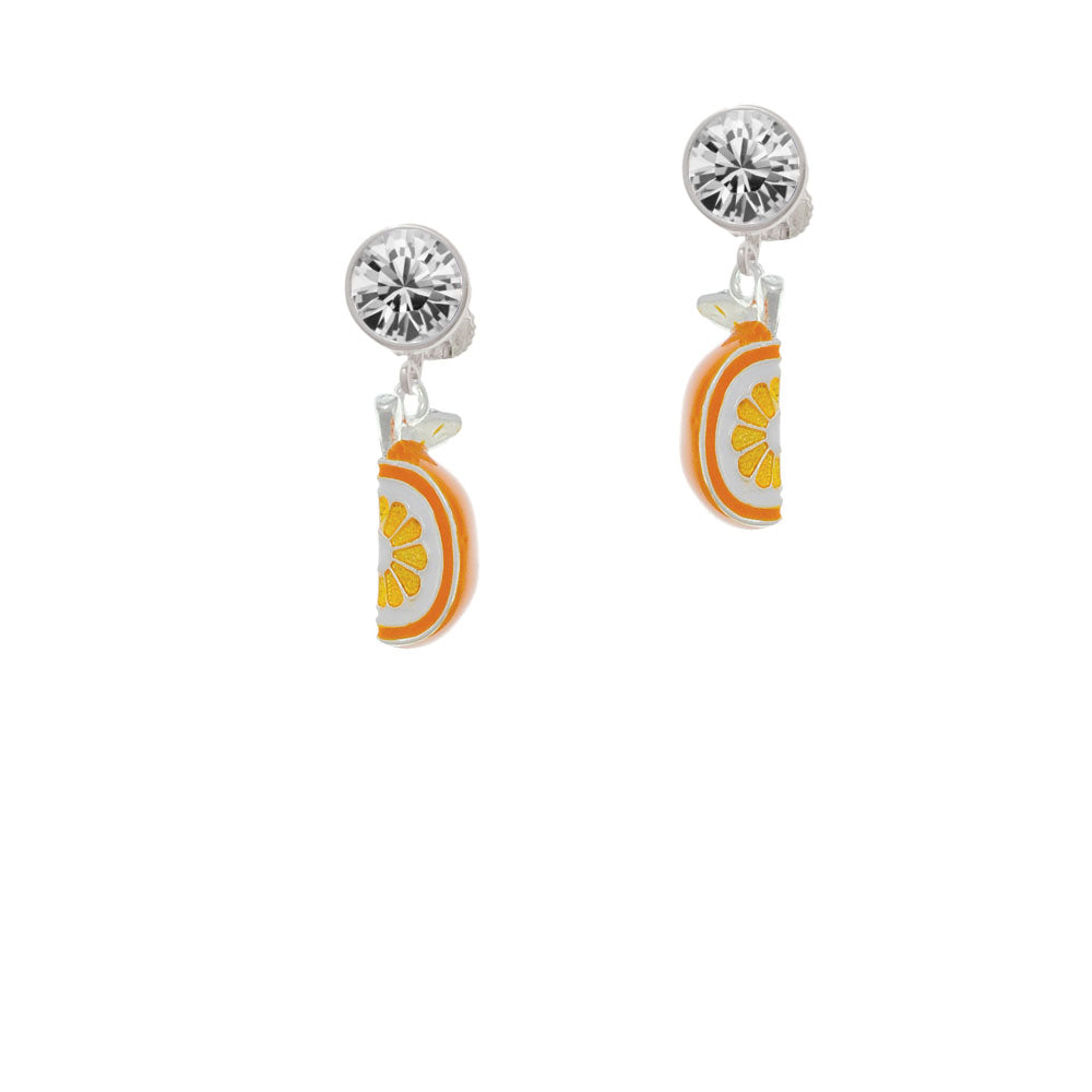 3-D Enamel Orange Slice Crystal Clip On Earrings Image 2