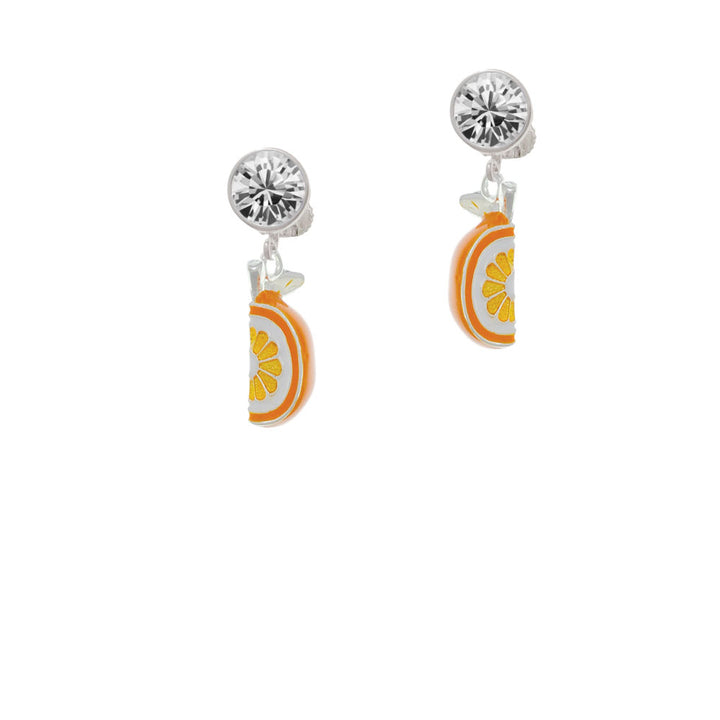 3-D Enamel Orange Slice Crystal Clip On Earrings Image 2