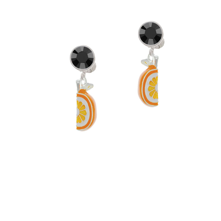 3-D Enamel Orange Slice Crystal Clip On Earrings Image 3