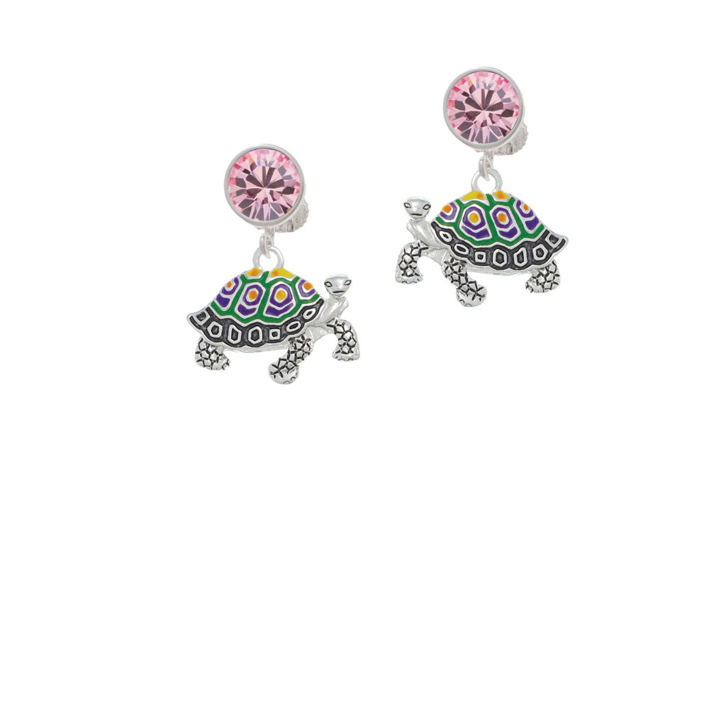 Enamel Side Turtle Crystal Clip On Earrings Image 4