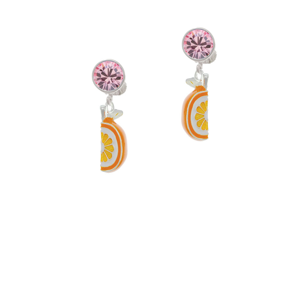 3-D Enamel Orange Slice Crystal Clip On Earrings Image 4