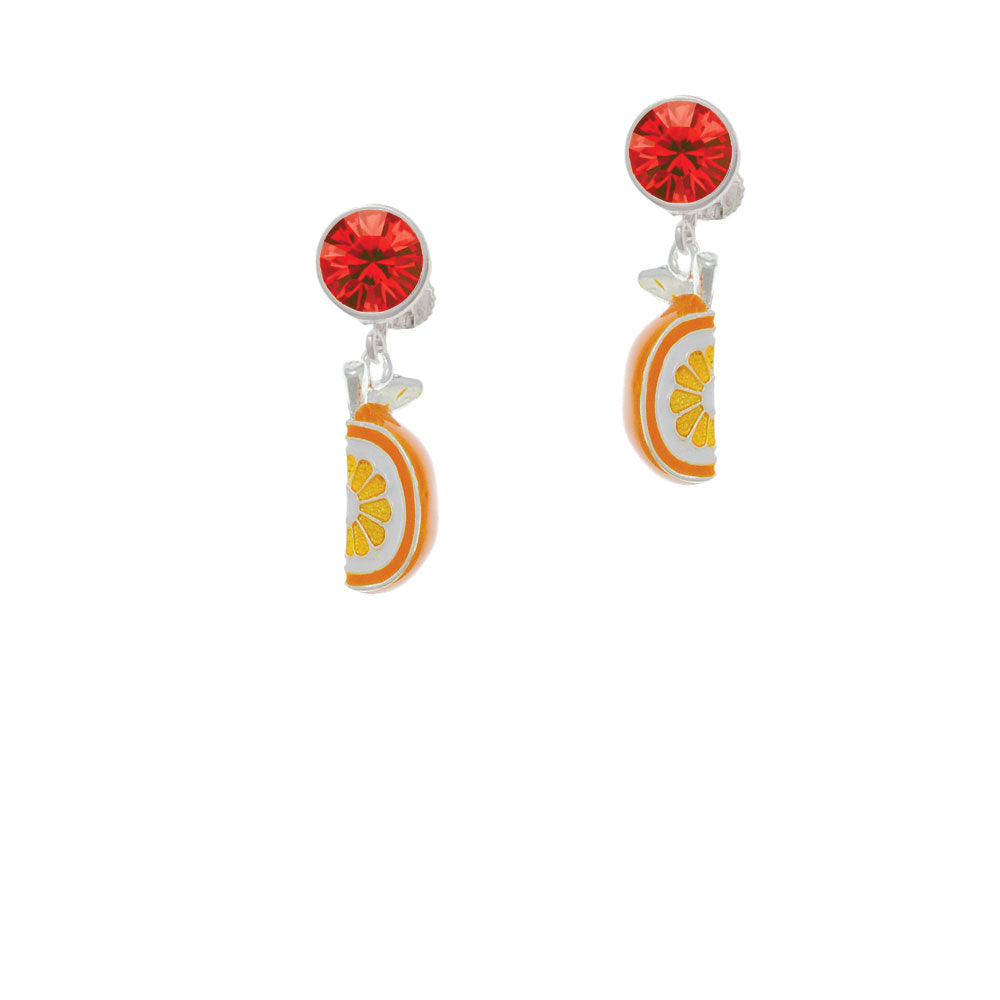 3-D Enamel Orange Slice Crystal Clip On Earrings Image 4