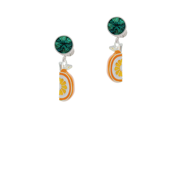 3-D Enamel Orange Slice Crystal Clip On Earrings Image 6