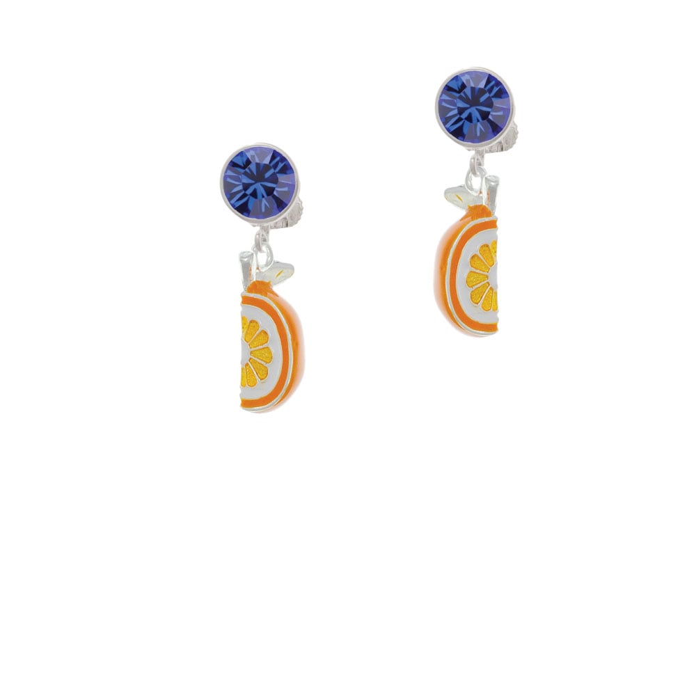 3-D Enamel Orange Slice Crystal Clip On Earrings Image 7