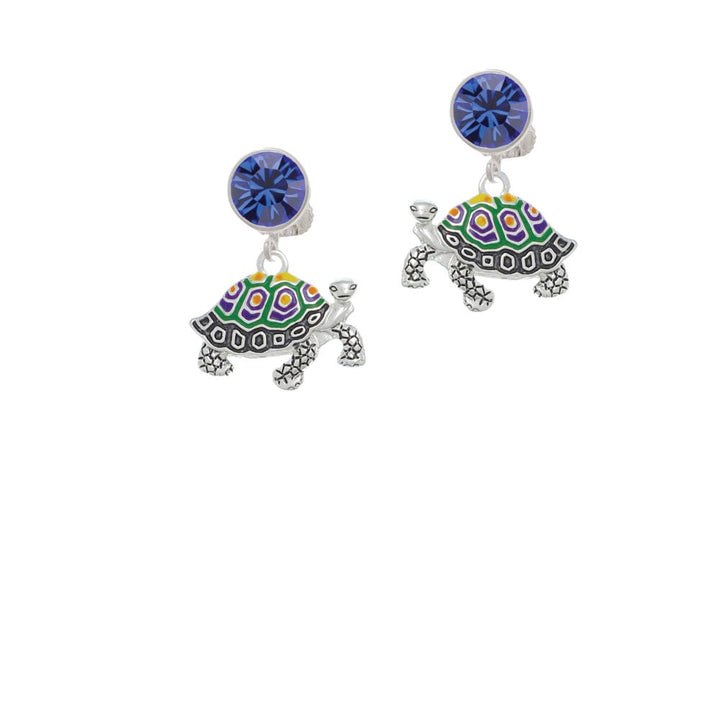 Enamel Side Turtle Crystal Clip On Earrings Image 1