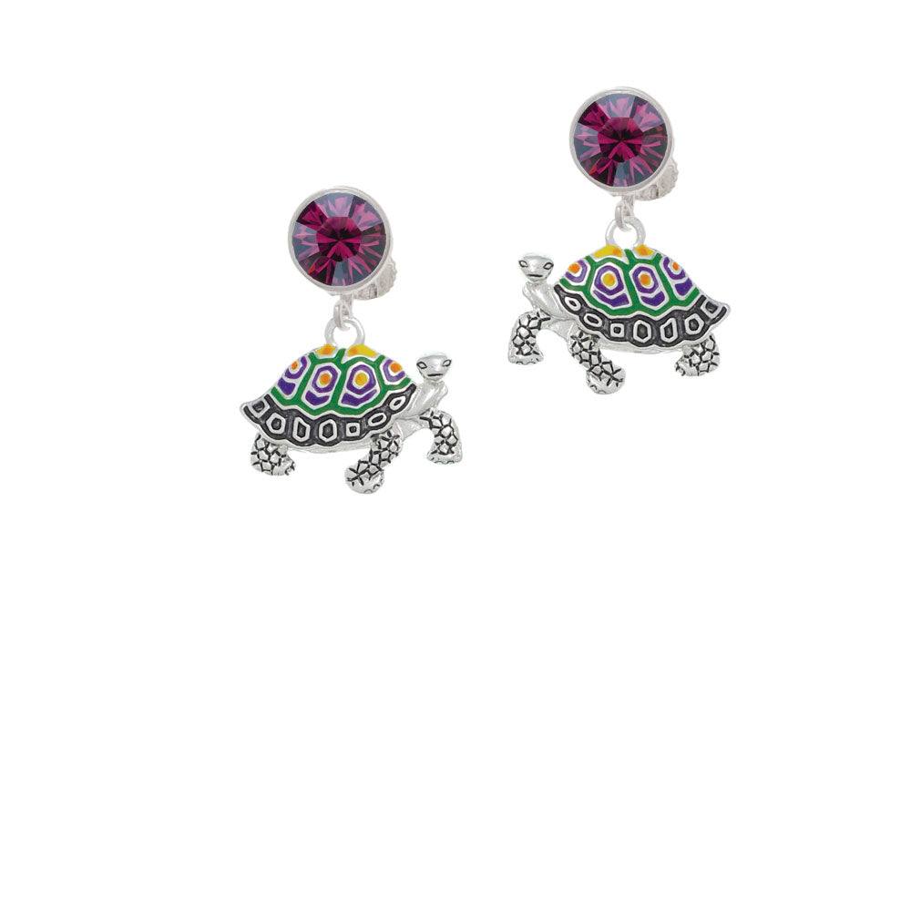 Enamel Side Turtle Crystal Clip On Earrings Image 8