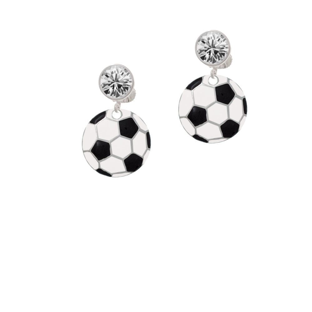 3/4 Enamel Soccer ball Crystal Clip On Earrings Image 2