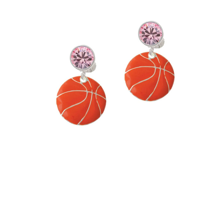 3/4 Enamel Basketball Crystal Clip On Earrings Image 1