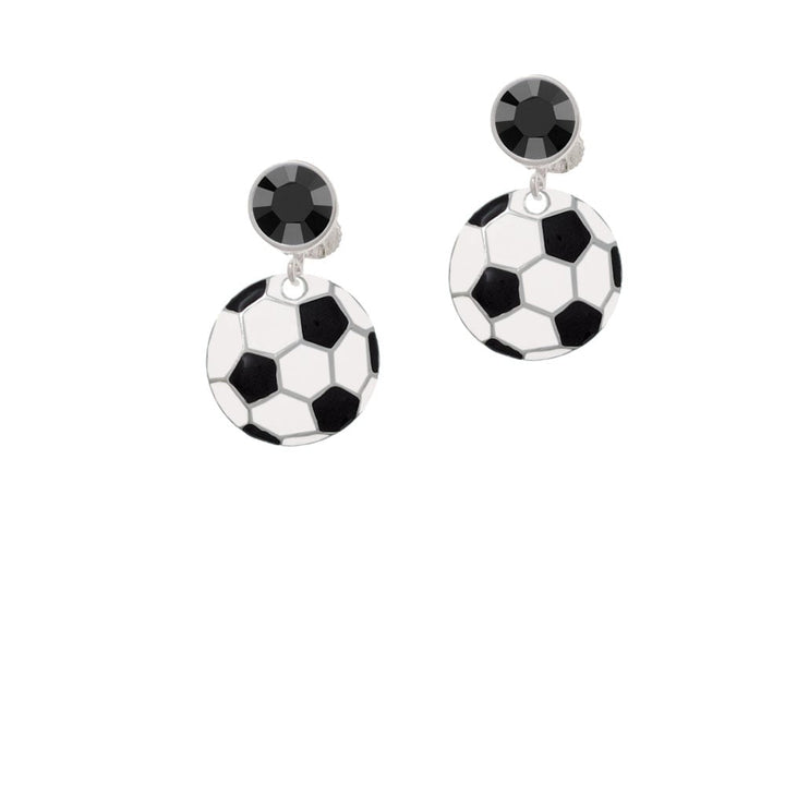 3/4 Enamel Soccer ball Crystal Clip On Earrings Image 3