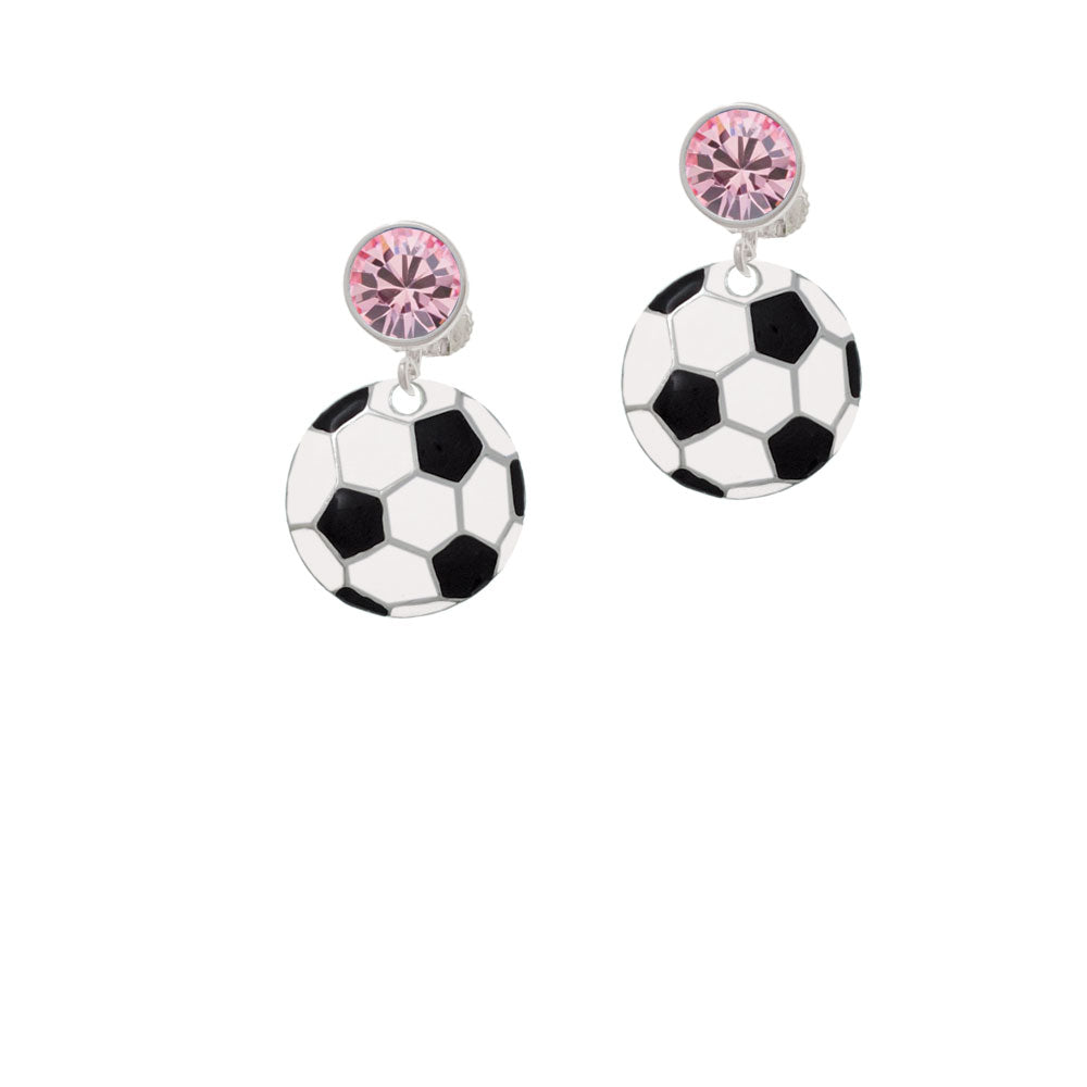 3/4 Enamel Soccer ball Crystal Clip On Earrings Image 4