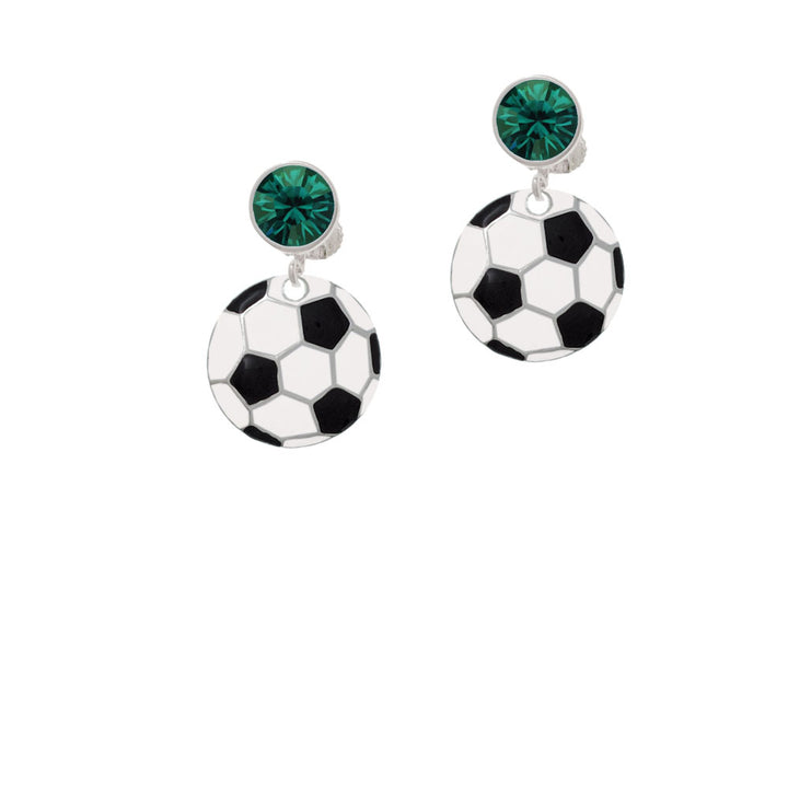 3/4 Enamel Soccer ball Crystal Clip On Earrings Image 6