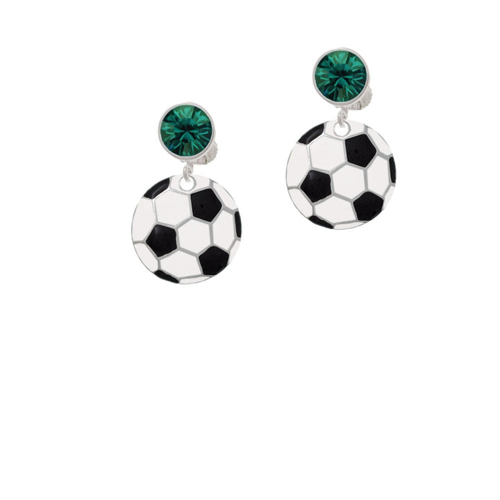 3/4 Enamel Soccer ball Crystal Clip On Earrings Image 1