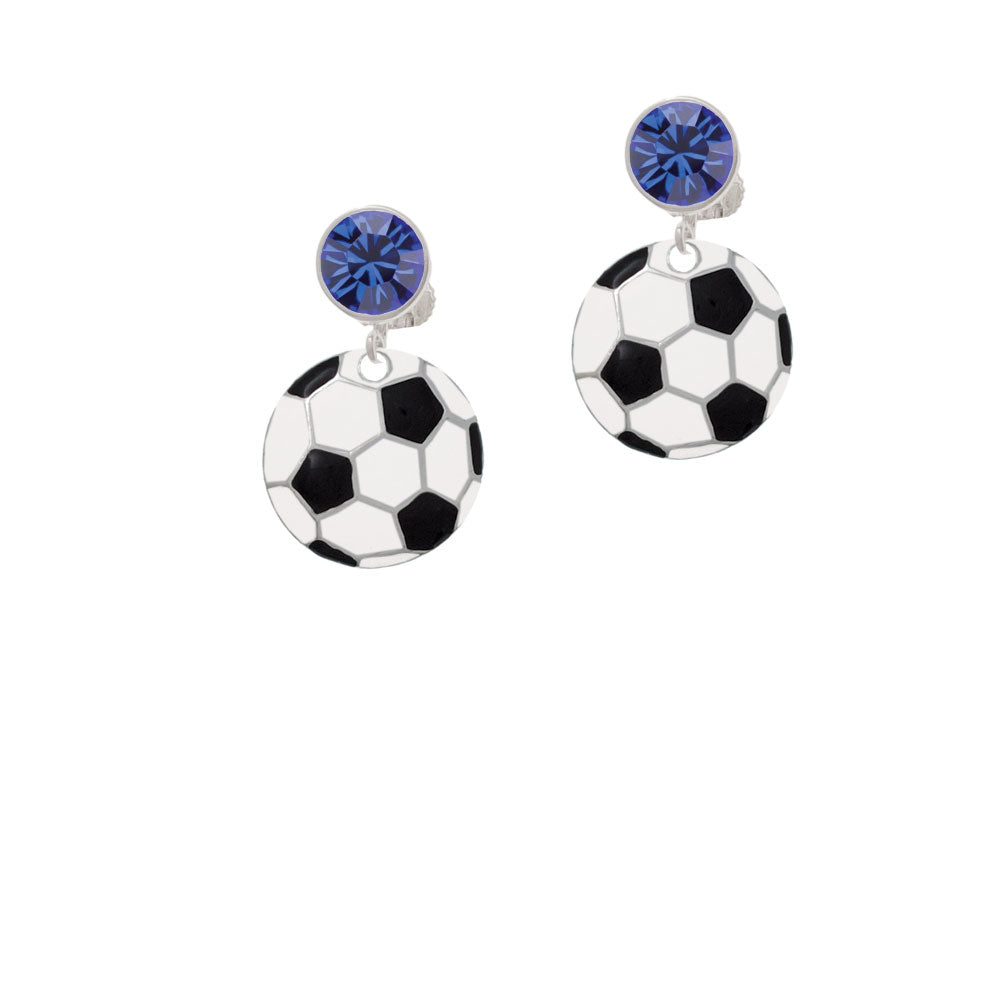 3/4 Enamel Soccer ball Crystal Clip On Earrings Image 7