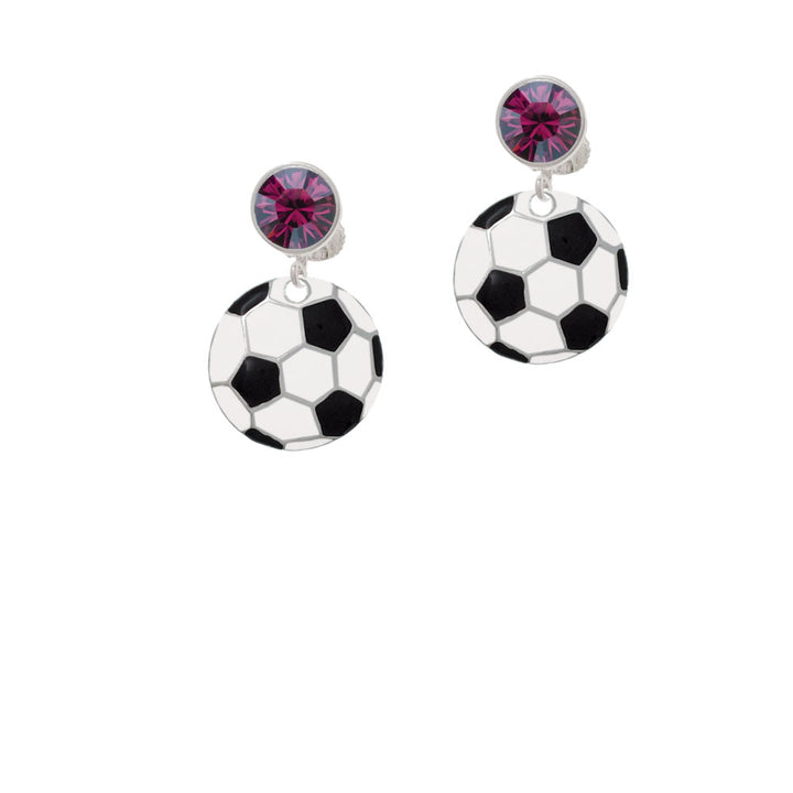 3/4 Enamel Soccer ball Crystal Clip On Earrings Image 8